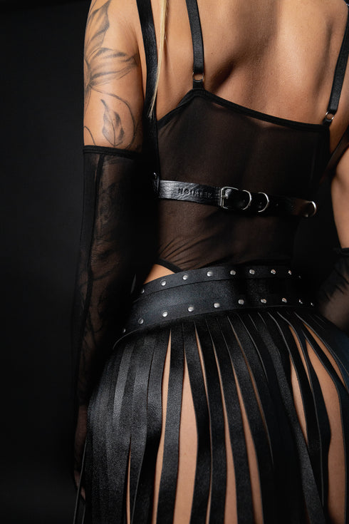 NØIRTEK Faux Leather Fringe Skirt “Rave Cut”